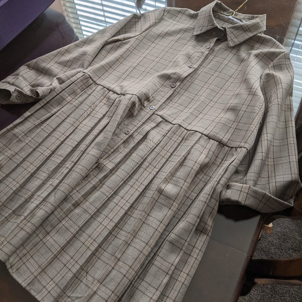 Plaid Pleated shirtdress